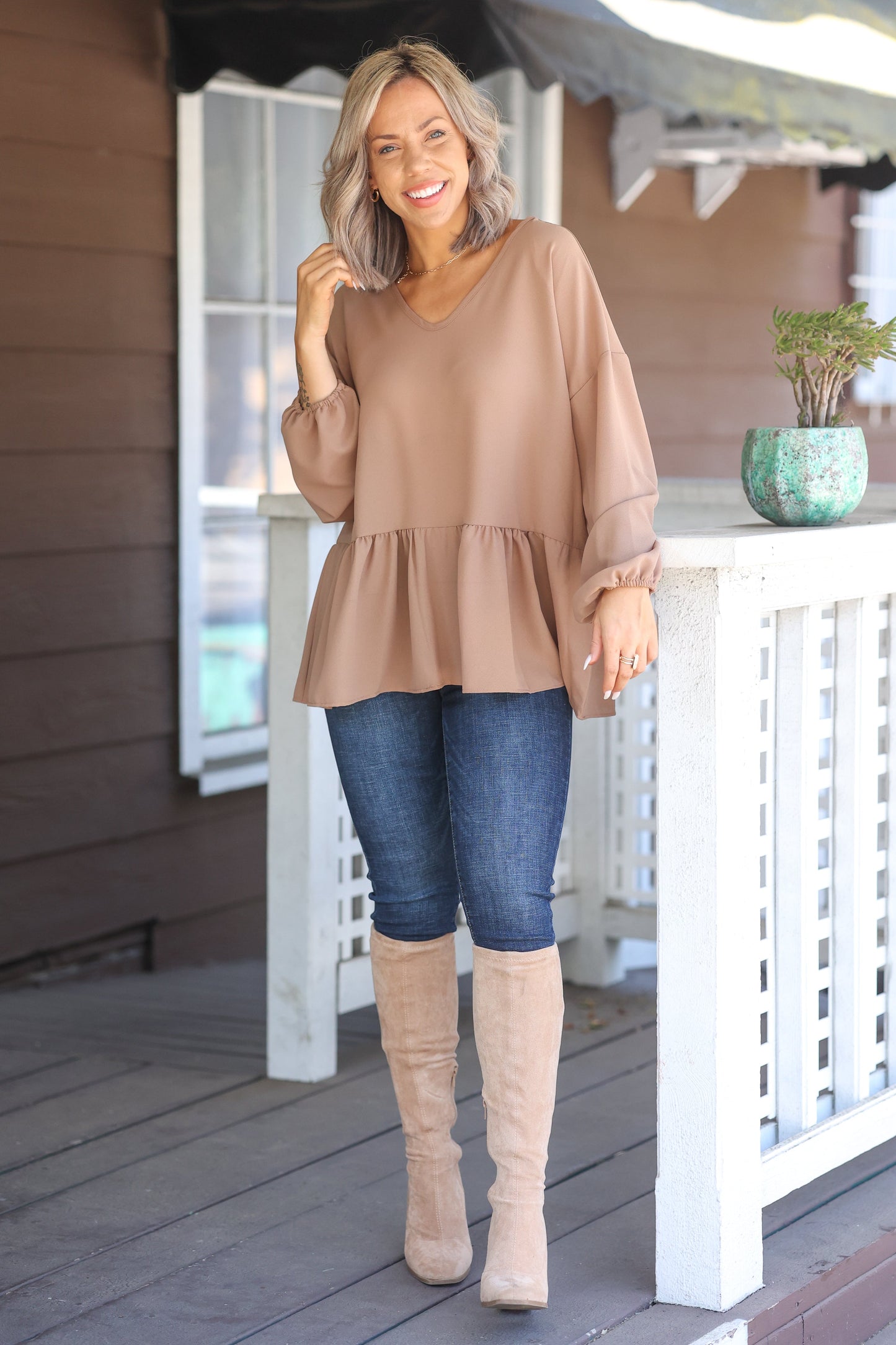 Mocha Crepe Peplum