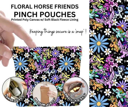 Preorder! Closes 12/5. ETA Feb. Floral Horse Friends Pinch Pouches in 3 Sizes