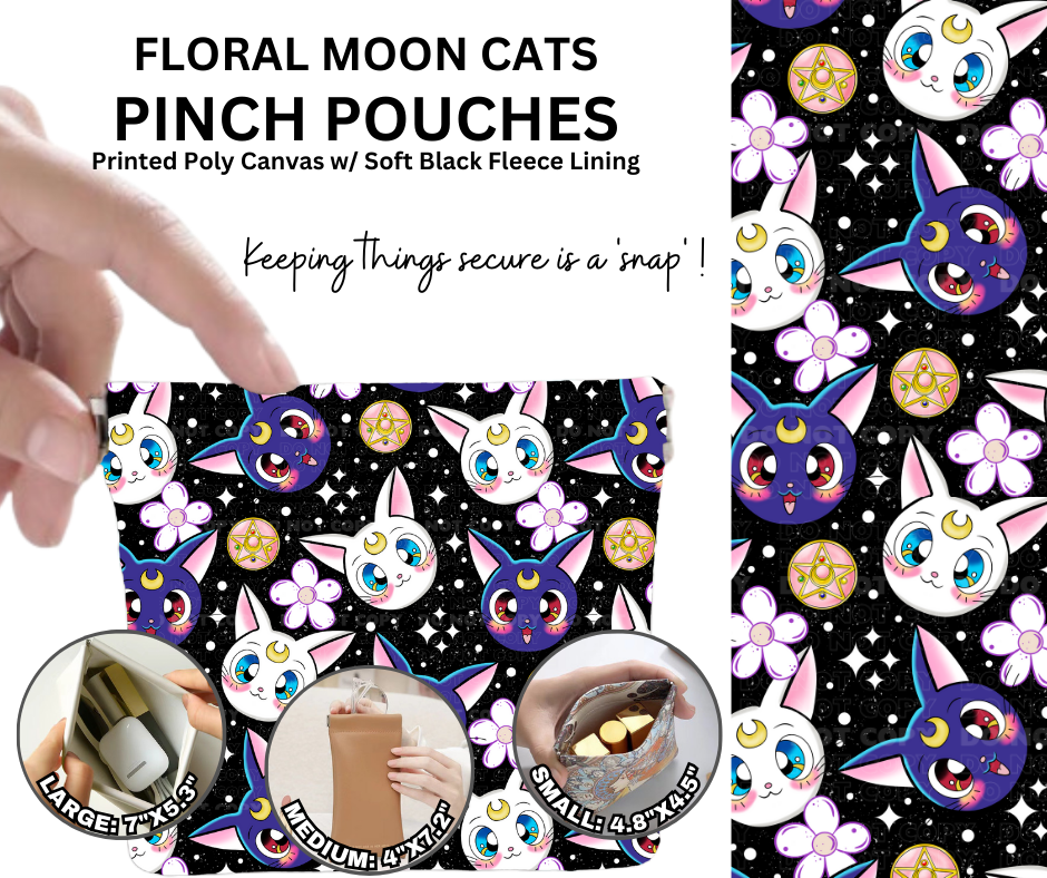 Preorder! Closes 12/5. ETA Feb. Floral Moon Cats Pinch Pouches in 3 Sizes