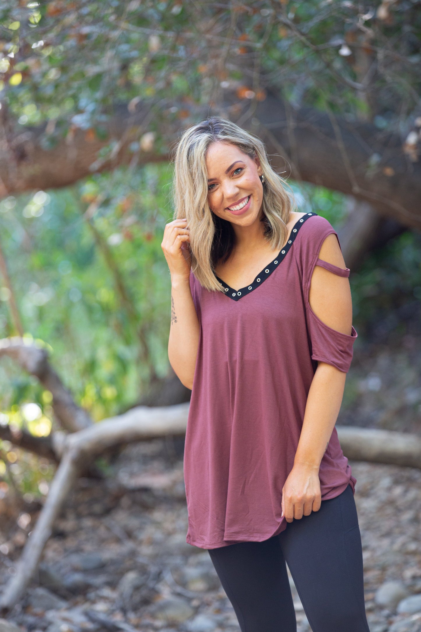 Striking Lattice Top in Marsala