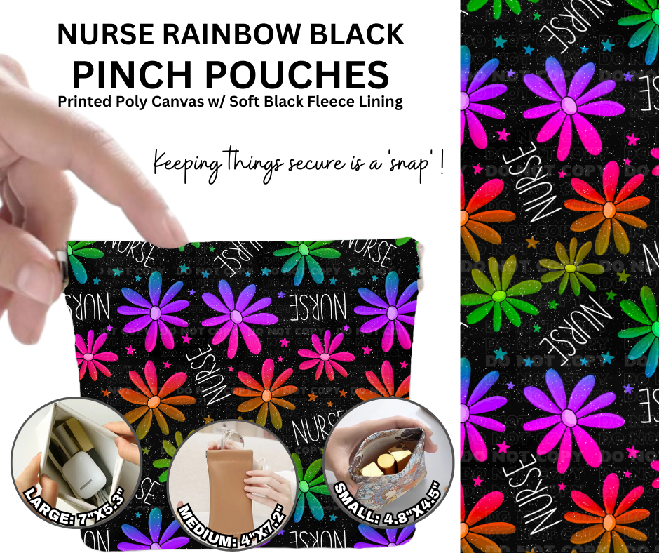 Preorder! Closes 12/5. ETA Feb. Nurse Rainbow Black Pinch Pouches in 3 Sizes