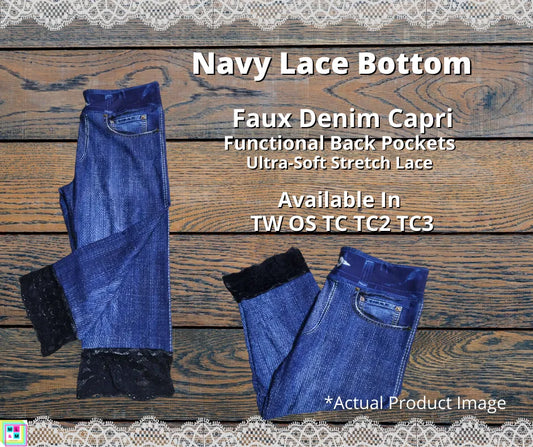 Faux Denim Capris w/ Navy Lace