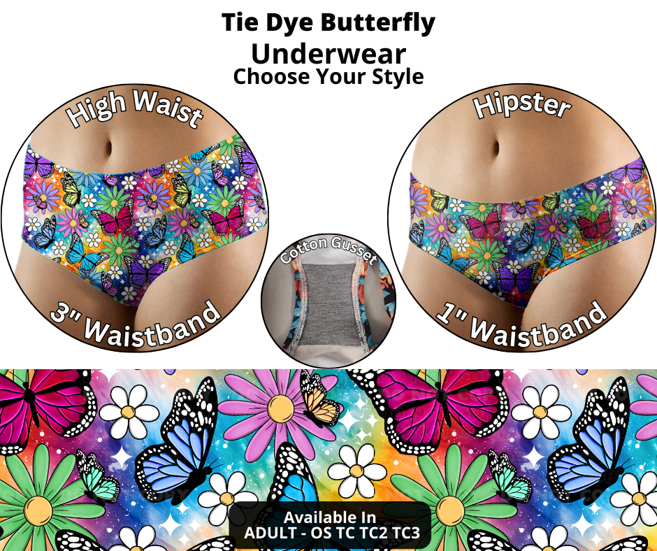 Preorder! Closes 12/12. ETA Feb. Tie Dye Butterfly Hipster & High Waist Underwear