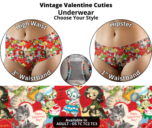 Preorder! Closes 12/12. ETA Feb. Vintage Valentine Cuties Hipster & High Waist Underwear