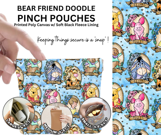 Preorder! Closes 12/5. ETA Feb. Bear Friend Doodle Pinch Pouches in 3 Sizes