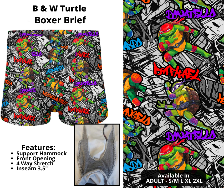 Preorder! Closes 12/12. ETA Feb. B & W Turtle Boxer Briefs