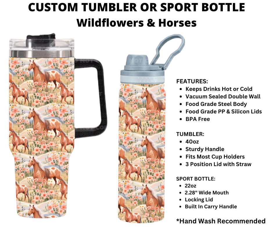 Wildflowers & Horses Custom Tumbler or Sport Bottle