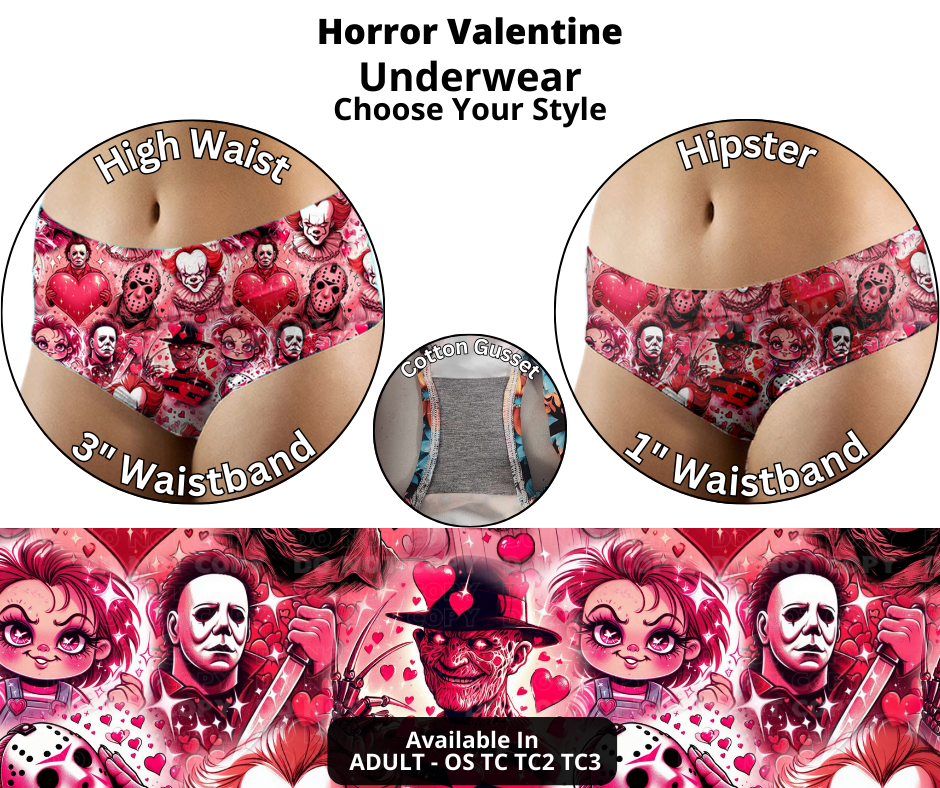 Preorder! Closes 12/12. ETA Feb. Horror Valentine Hipster & High Waist Underwear