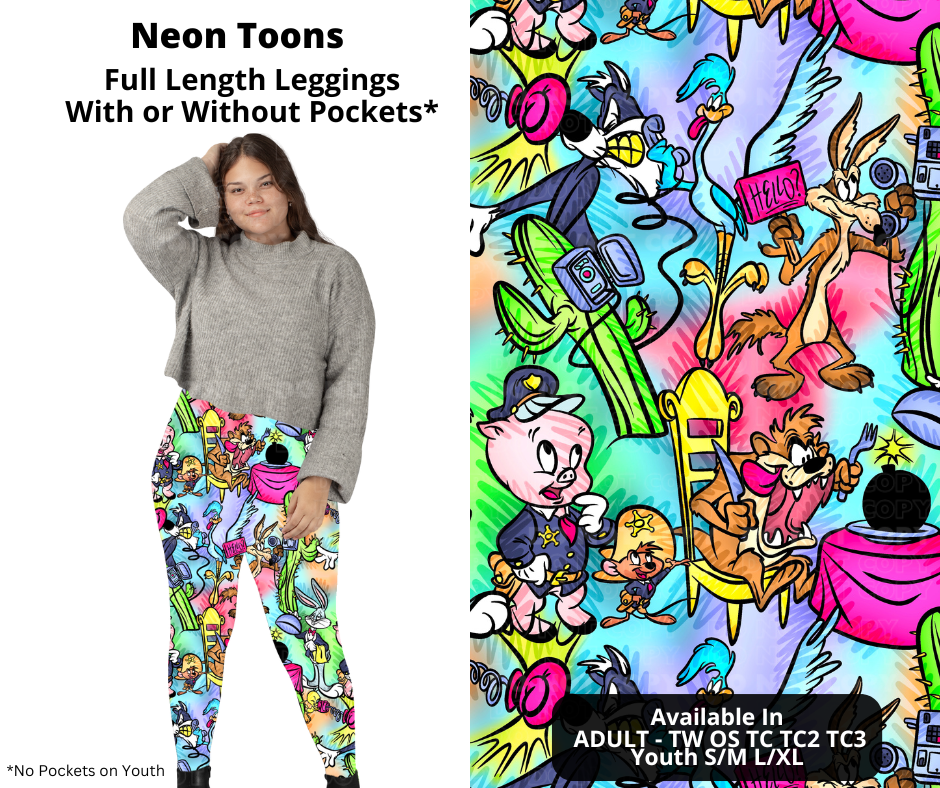 Preorder! Closes 12/2. ETA Feb. Neon Toons Full Length Leggings w/wo Pockets