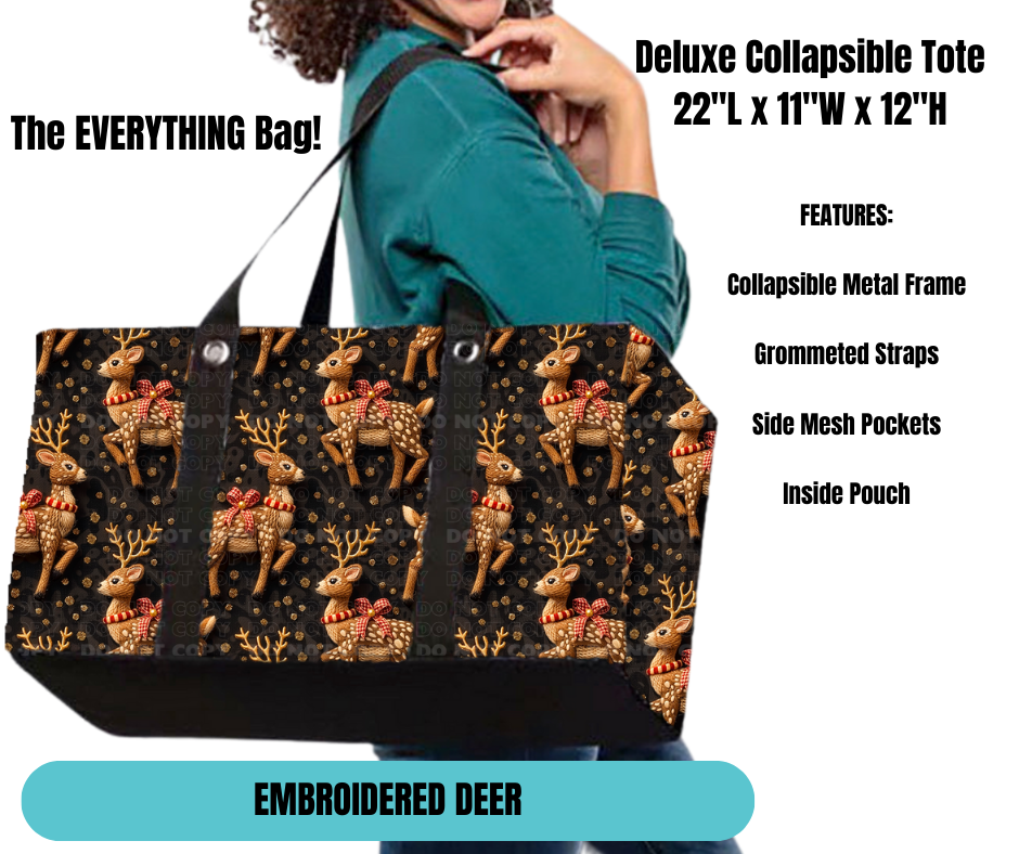 Embroidered Deer Collapsible Tote