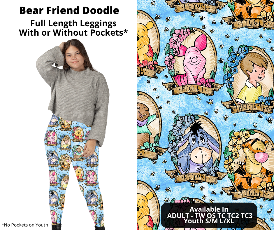 Preorder! Closes 12/2. ETA Feb. Bear Friend Doodle Full Length Leggings w/wo Pockets