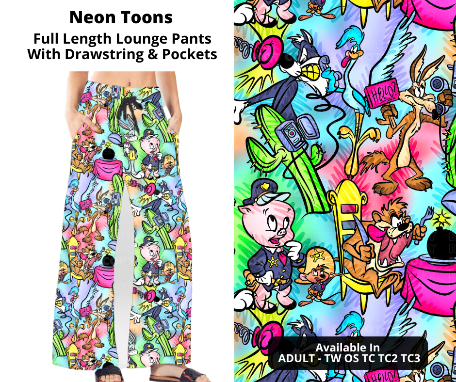 Preorder! Closes 12/2. ETA Feb. Neon Toons Full Length Lounge Pants