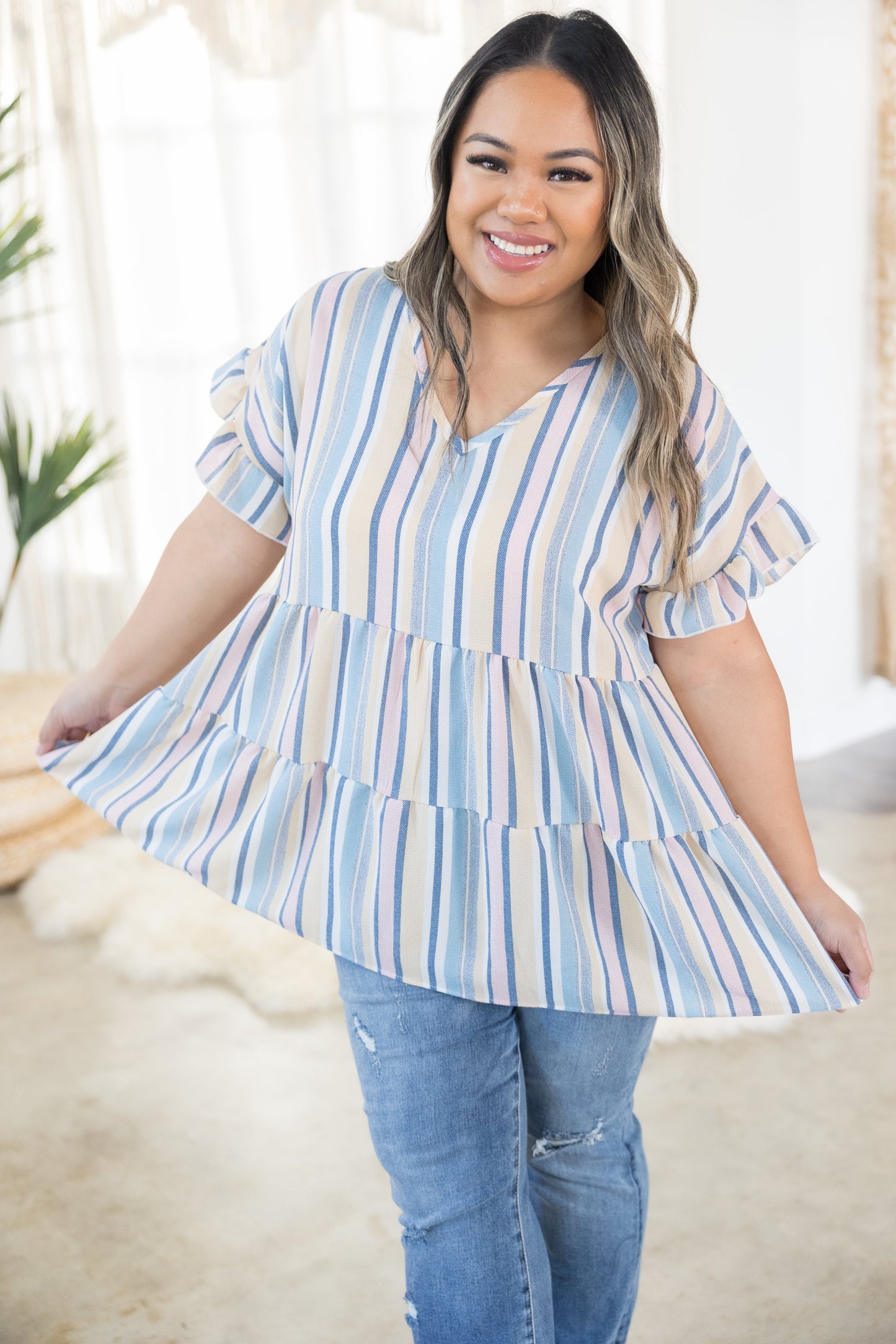 Spring Stripes Ruffle Sleeve