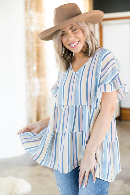 Spring Stripes Ruffle Sleeve