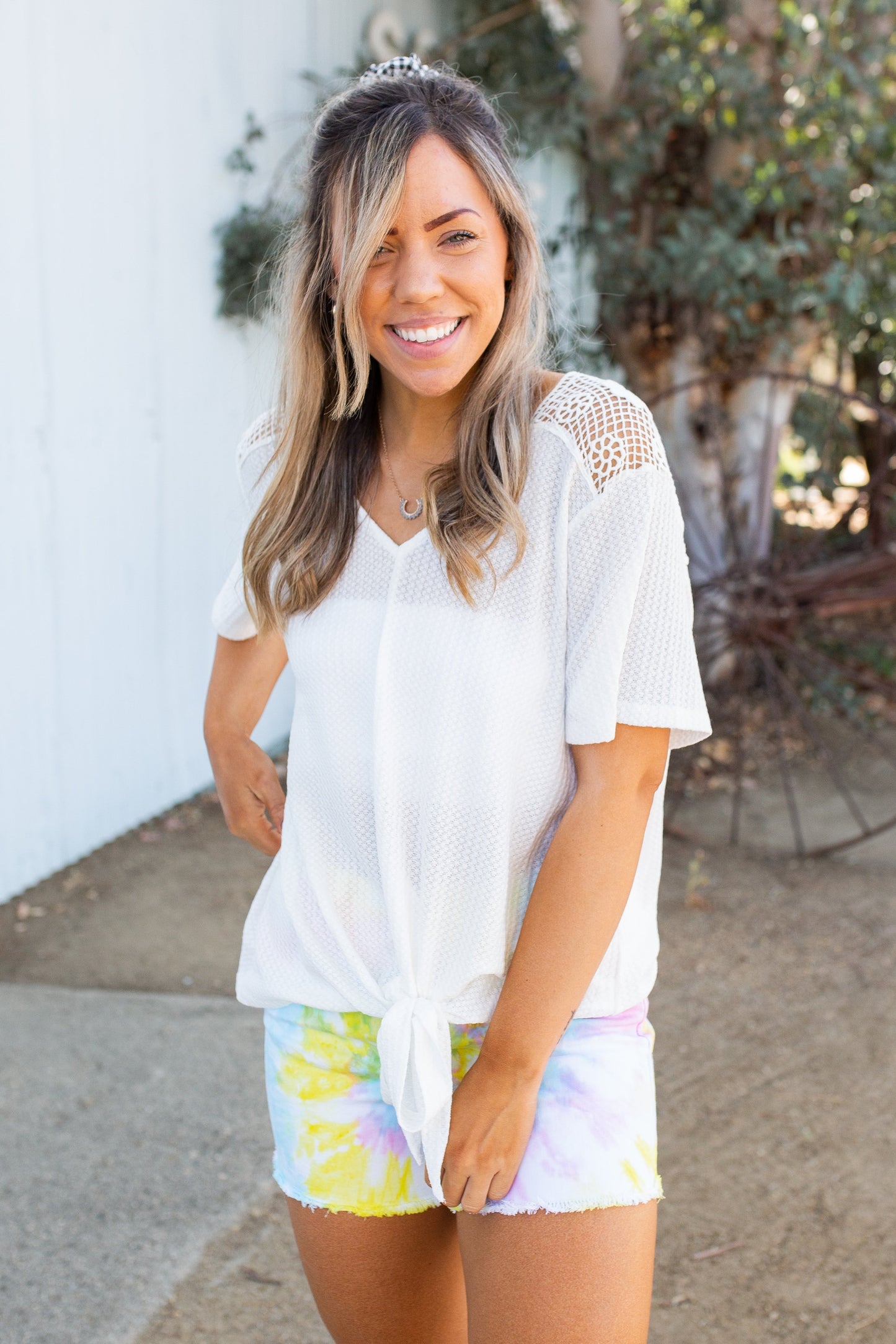 Spirited Front Tie Top in White