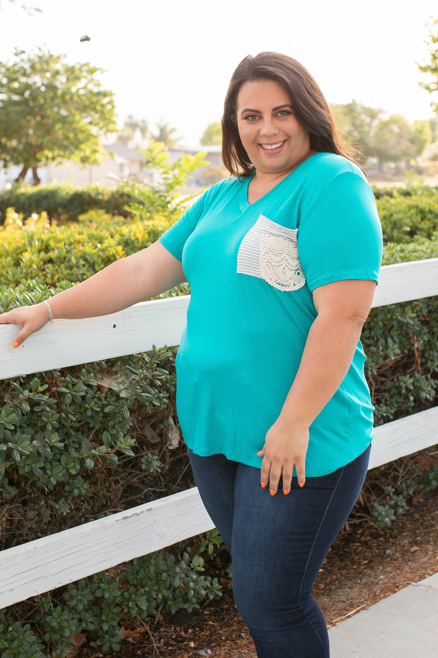 Turquoise & Lace Boyfriend Tee