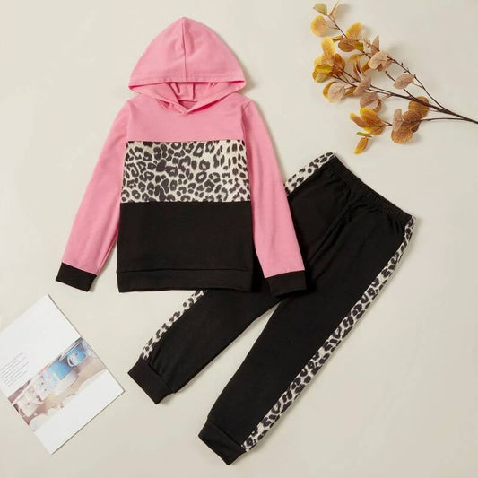 Leopard Hooded Sweatshirt and Pants Set