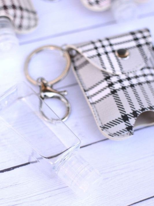 Grey & Black Plaid Hand Sani Keychain Holder