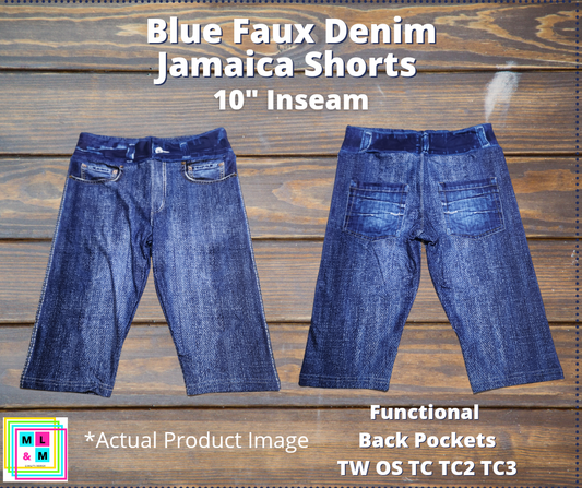 Blue Faux Denim Jamaica Shorts w/ Back Pockets