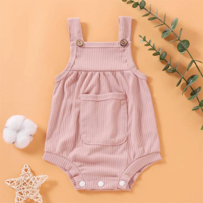 Candy Color Solid Pocket Strappy Romper — Green / 6-9M