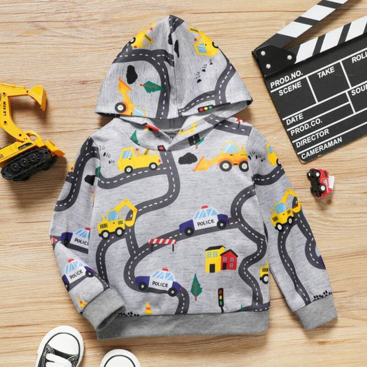 Road Vehicle Print Hoodie Sweatshirt — 18-24M