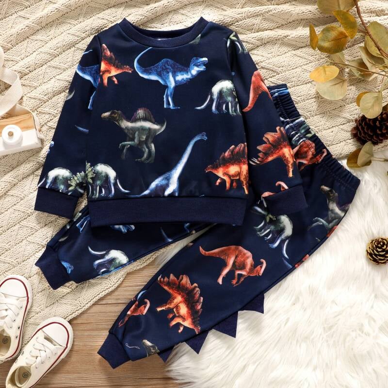 Animal Dinosaur Print Pullover Sweatshirt and Pants Set — 3yr