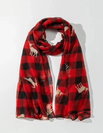 Red Plaid Elk print Scarf