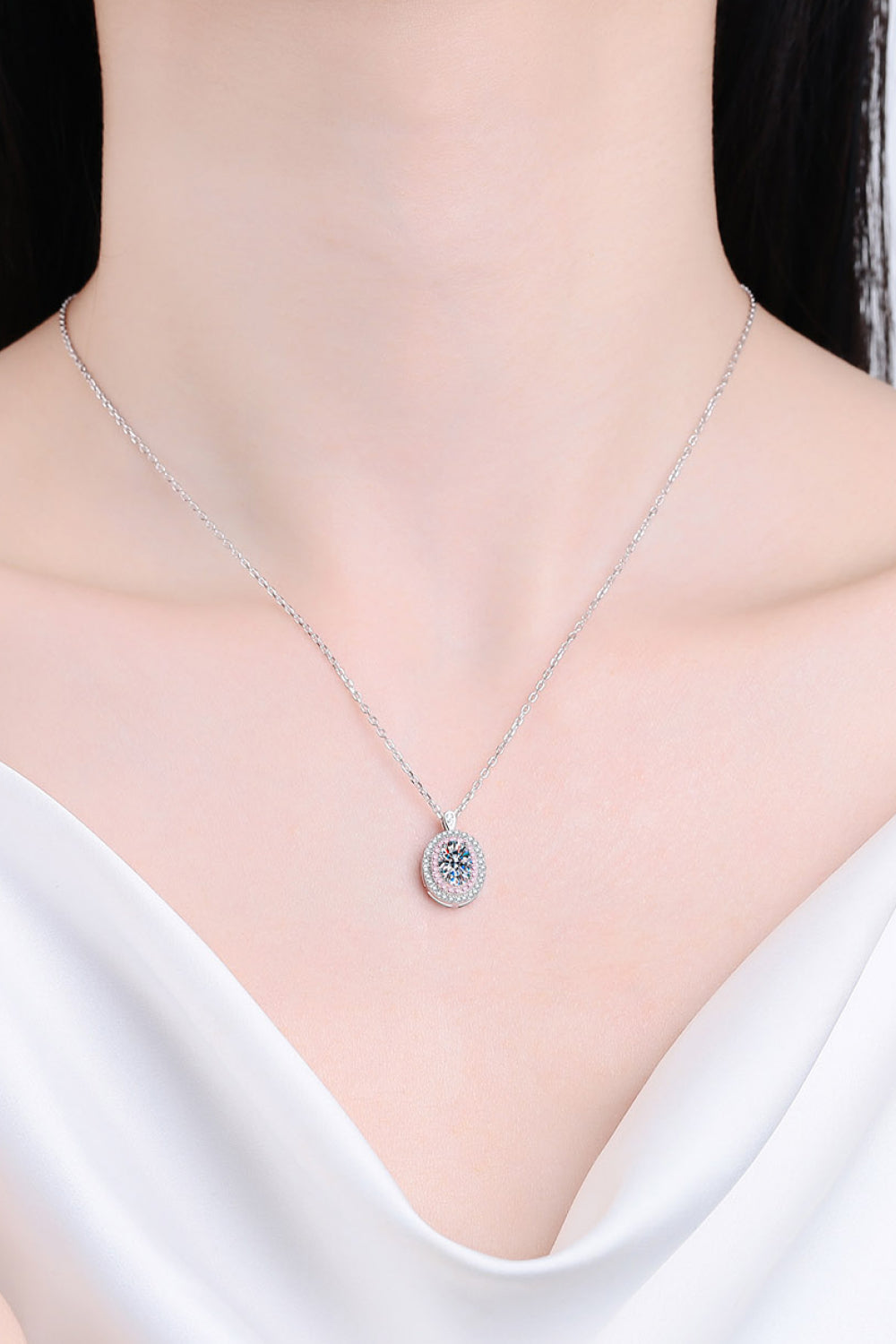 925 Sterling Silver Rhodium-Plated 1 Carat Moissanite Pendant Necklace