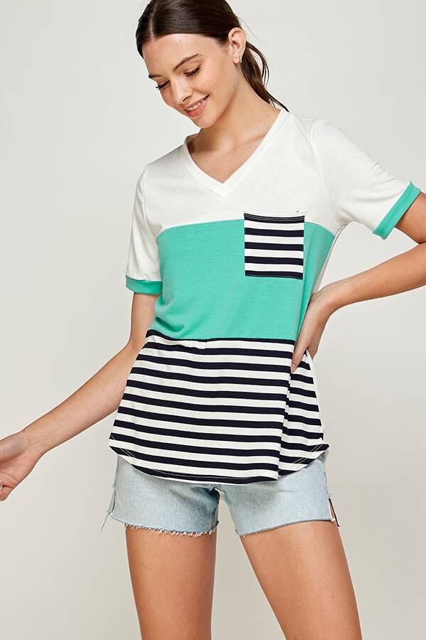 Jade top with striped pocket