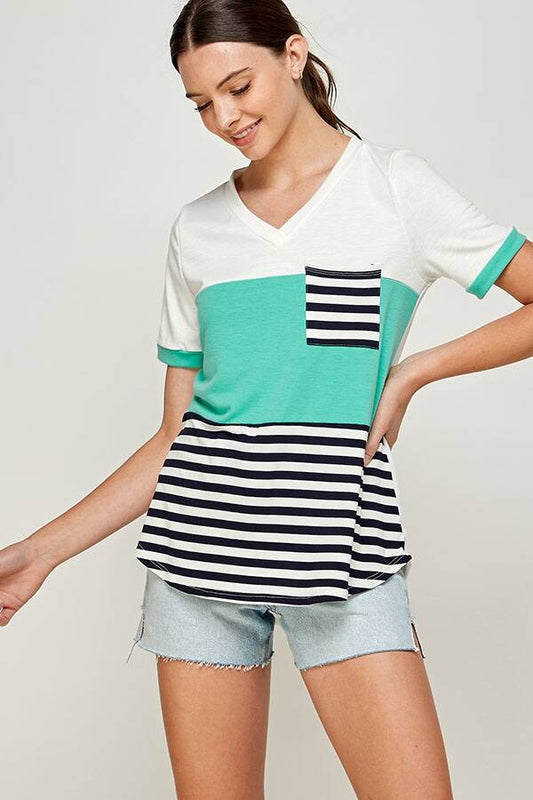 Jade top with striped pocket