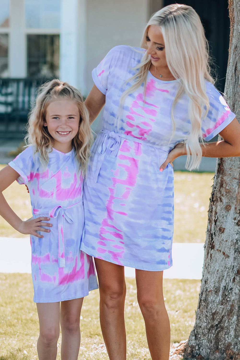 Women Tie-Dye Belted T-Shirt Dress