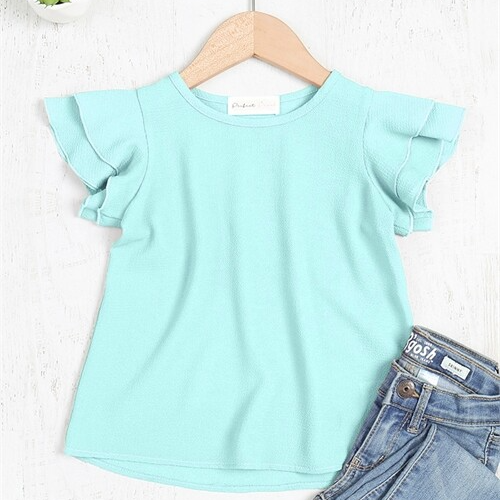 KIDS LAYERED RUFFLE SLEEVE ROUND NECK WOVEN TOP