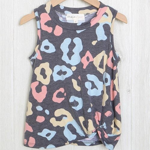 KIDS MULTICOLOR LEOPARD SLEEVELESS KNOT TOP