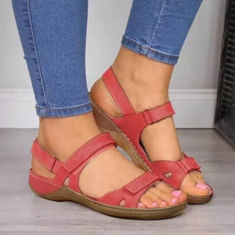 Velcro Design Peep-Toe Flat Sandals