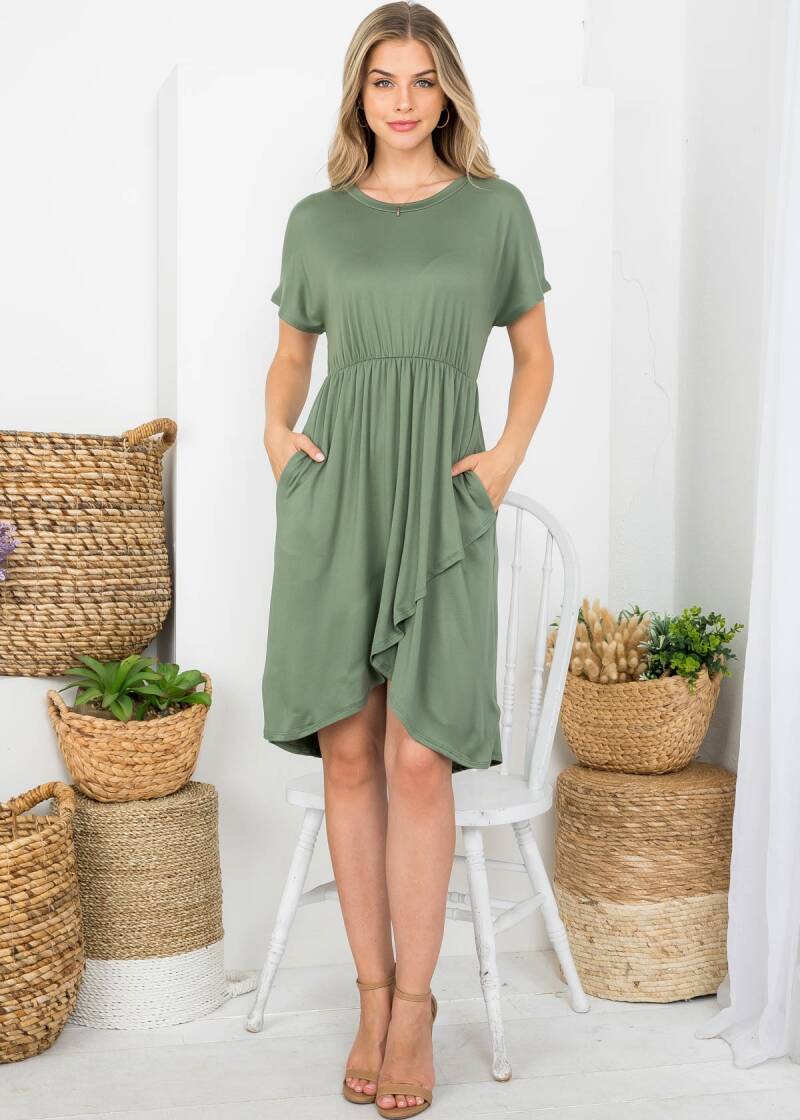 PLUS SIZE CINCH WAIST TULIP HEM DRESS — 1X