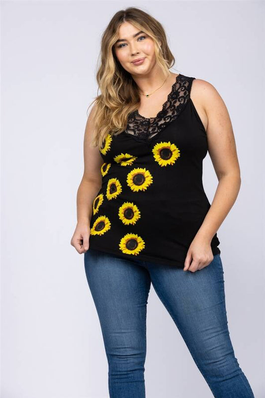 NOIR BLACK LACEY SUNFLOWER SLEEVELESS