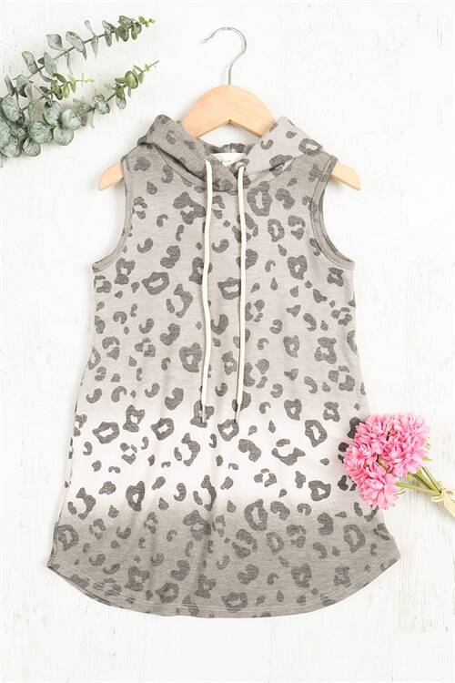 KIDS OMBRE LEOPARD SLEEVELESS HOODIE DRESS